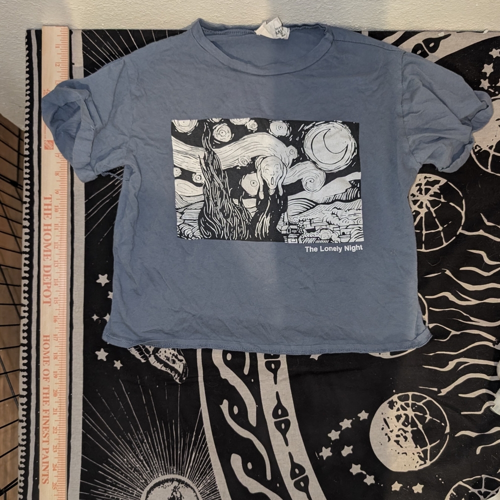 French Pastry Blue Crop Top with Night Sky Design